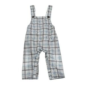 Lil' Lemons For Love & Lemons Baby Boys Overalls Romper Plaid Soft Gray 9-12 M